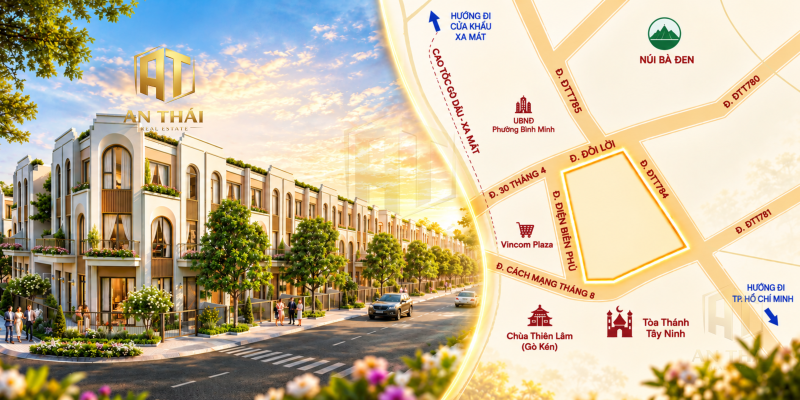 Sơ đồ vị trí dự án The Heritage Tay Ninh kết nối Núi Bà Đen và Tòa Thánh
